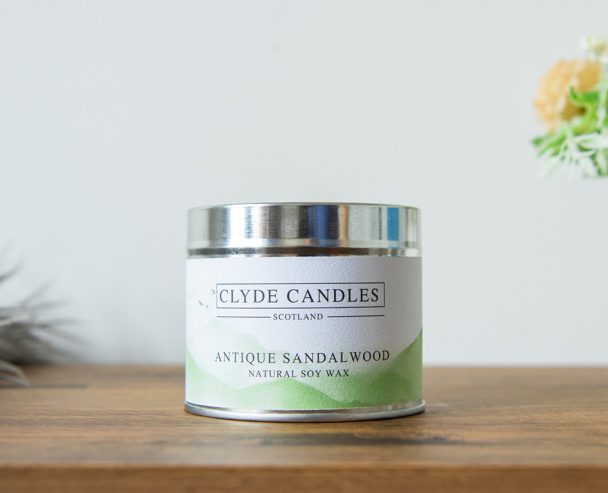 Antique Sandalwood Scented Candle Tin, Natural soy wax, Scottish Candles, Clyde Candles