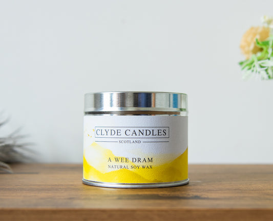 A Wee Dram Candle Tin Natural Soy wax, Scottish Candles, Clyde Candles, whisky Candle