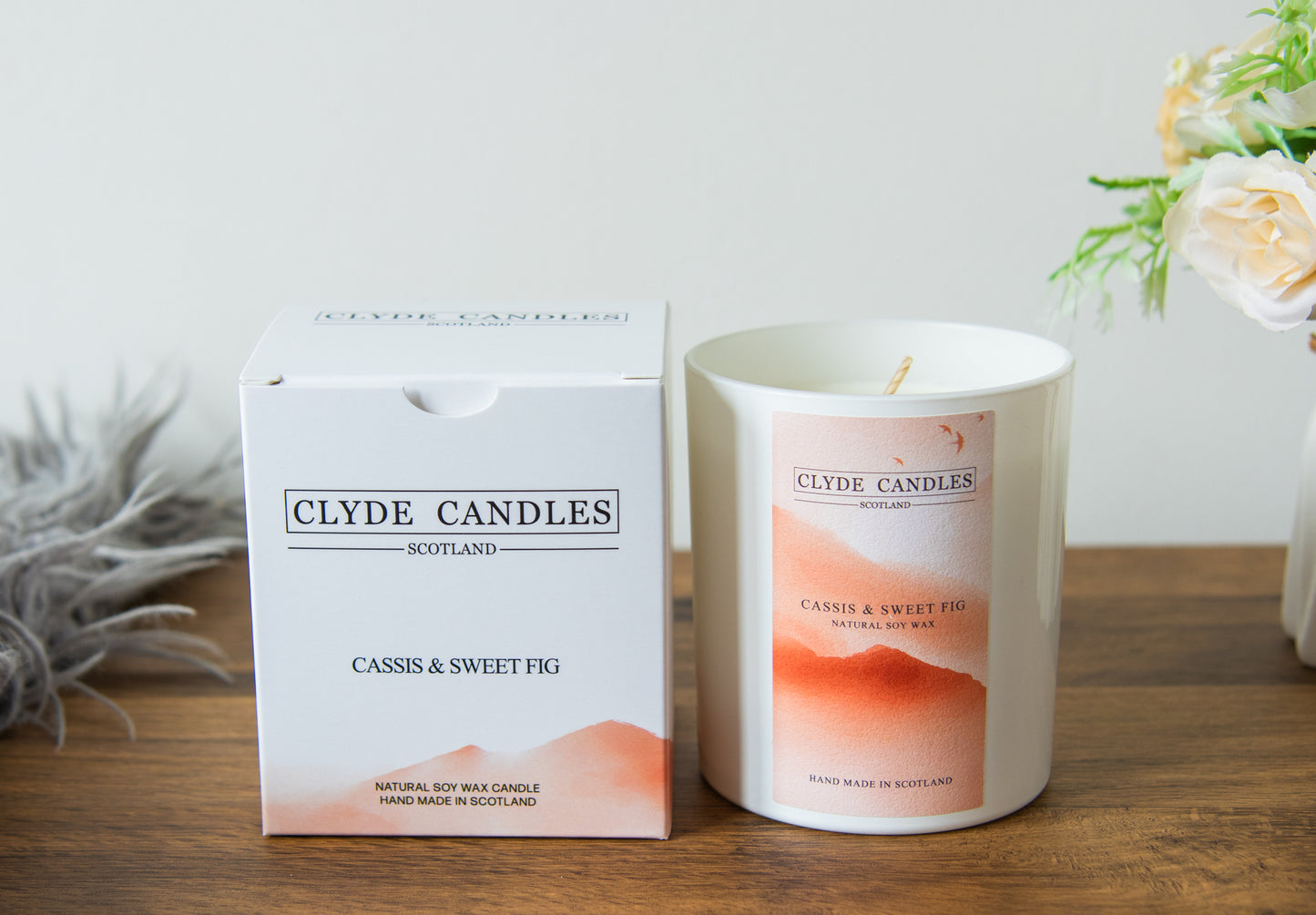 Cassis & Sweet Fig Gift Box Candle - Large Glass Natural Soy wax, Scottish Candles, Clyde Candles, luxury gifts uk