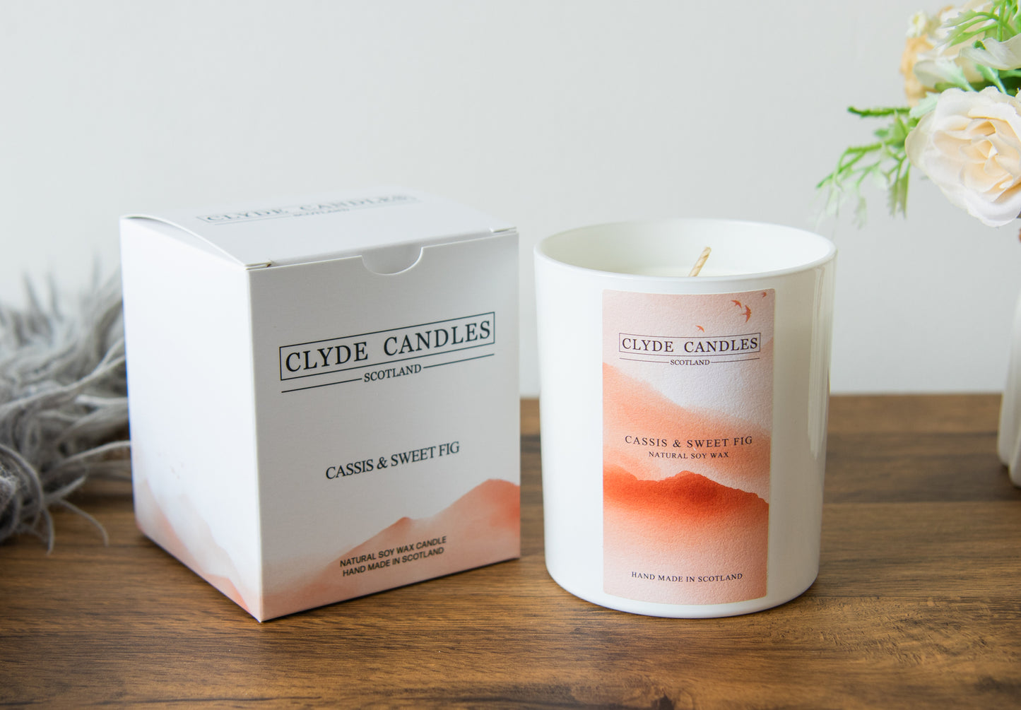 Cassis & Sweet Fig Gift Box Candle - Large Glass Natural Soy wax, Scottish Candles, Clyde Candles, luxury gifts uk