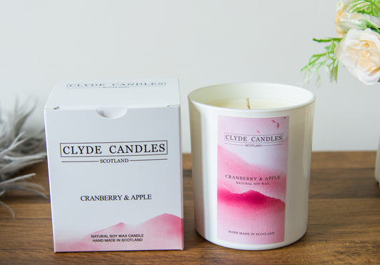 Cranberry & Apple Gift Box Candle - Large Glass, Clyde Candles, natural soy gift candles for her, christmas candle