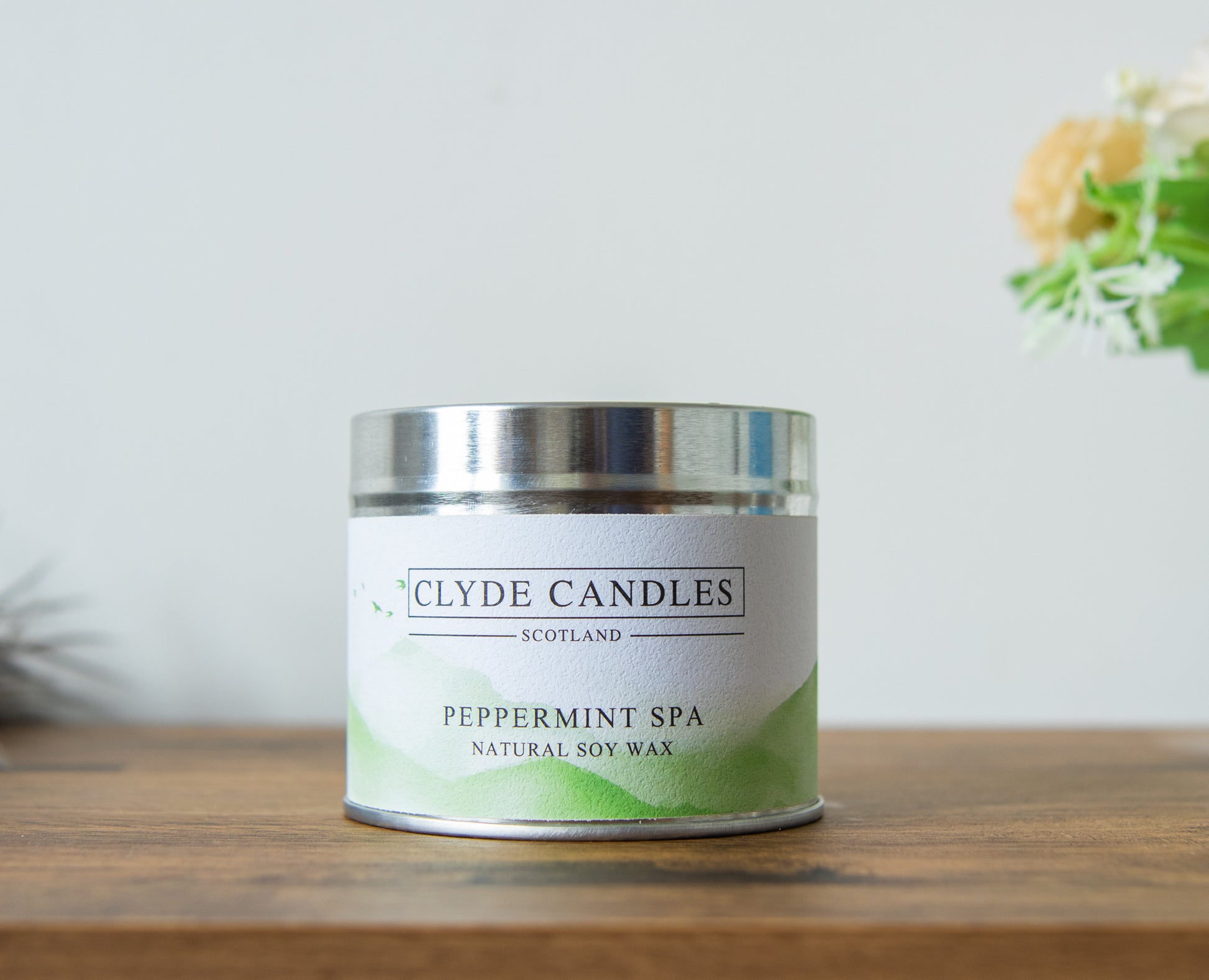 Peppermint Spa Scented Candle Tin Natural Soy wax, Scottish Candles, Clyde Candles
