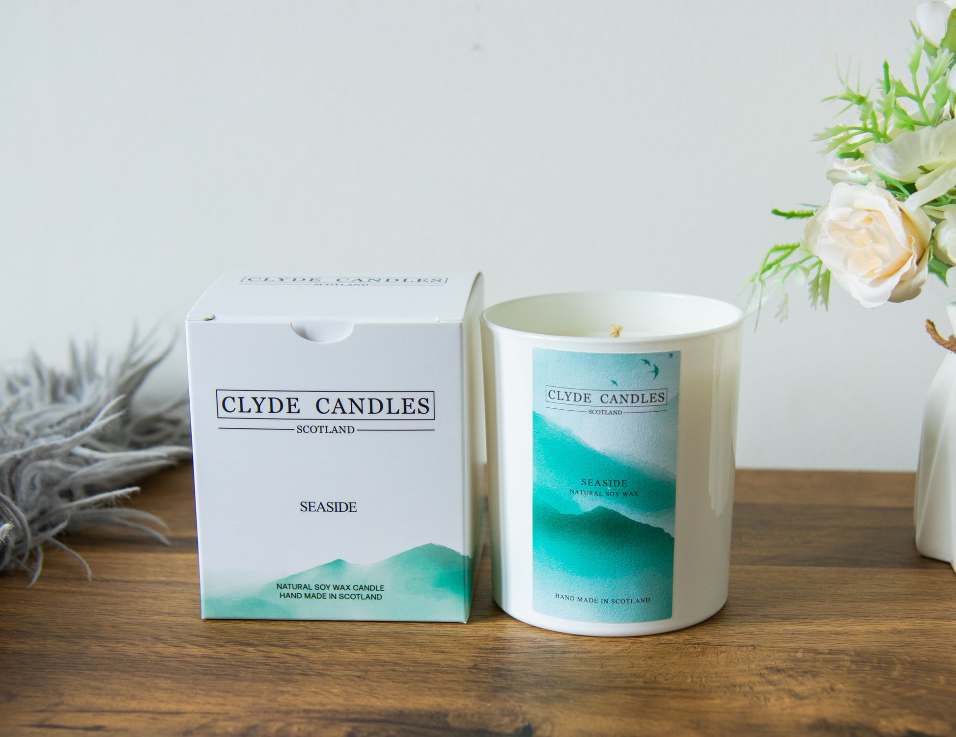 seaside gift box natural soy candle, scottish brittish gifts, made by clyde candles