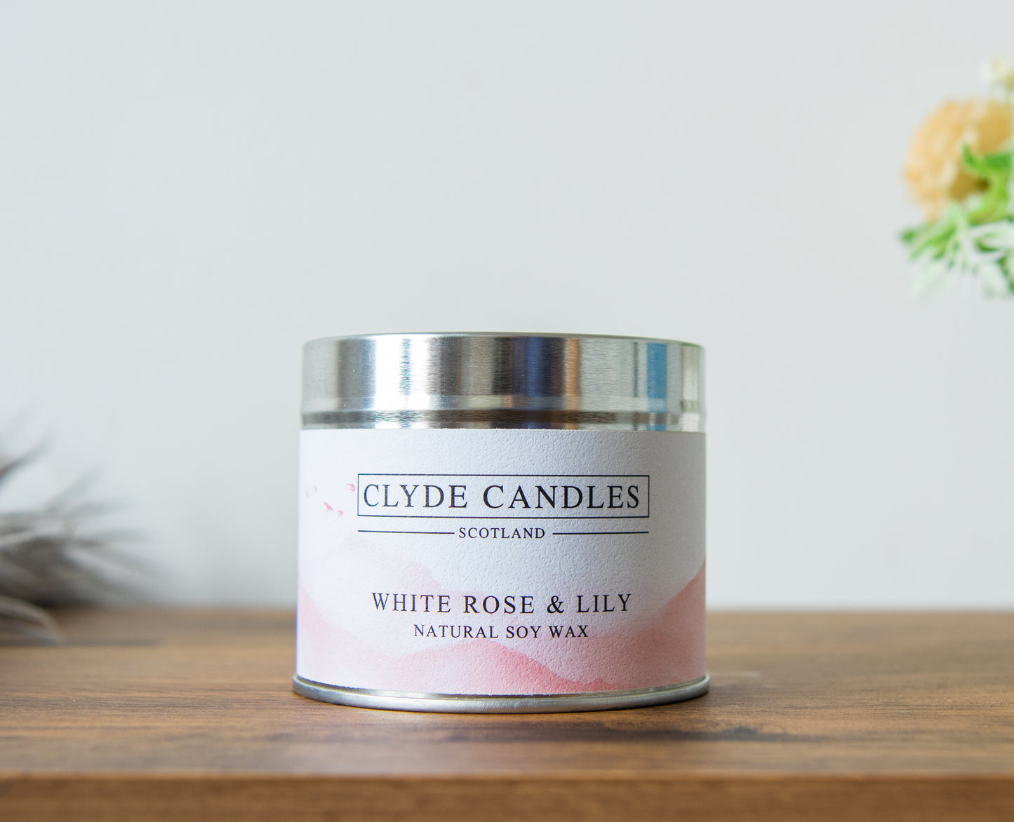 white rose and lily, scented natural soy wax candle in tin, hand made british, scottish candle, fairy dust